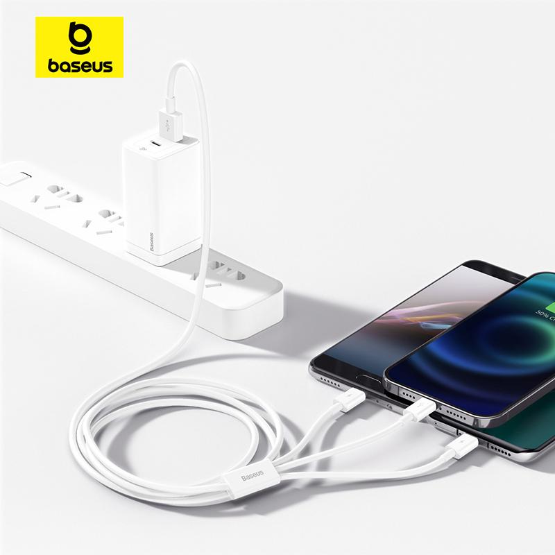 Кабель для быстрой зарядки данных Baseus Superior Series USB — M+L+C, 3,5 А 0.5m белый