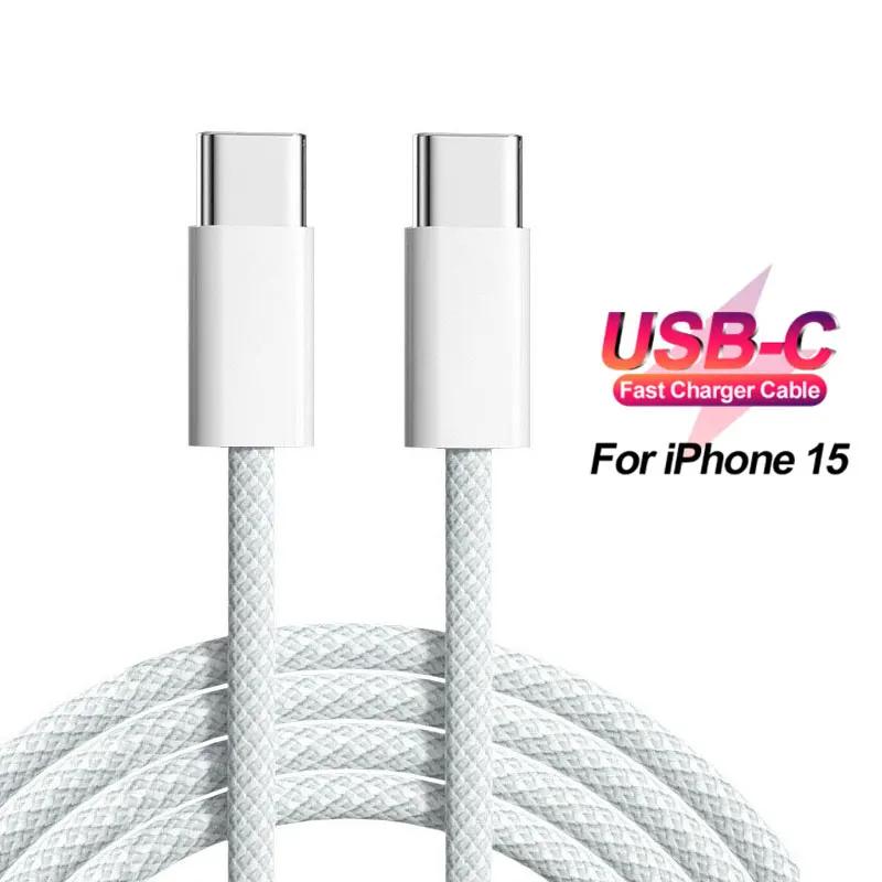 PD60W Кабель для быстрой зарядки iPhone 15, кабель для передачи данных, плетеный кабель типа c, подходит для зарядных кабелей серии Samsung IPhone 15 1M белый