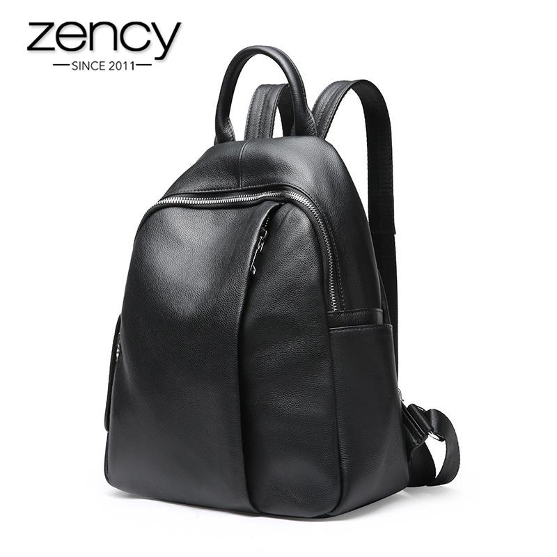 Женские сумки Женский рюкзак Zency с защитой от кражи, 100% натуральная кожа, классическая черная школьная сумка для девочек, повседневная дорожная сумка, рюкзак чёрный