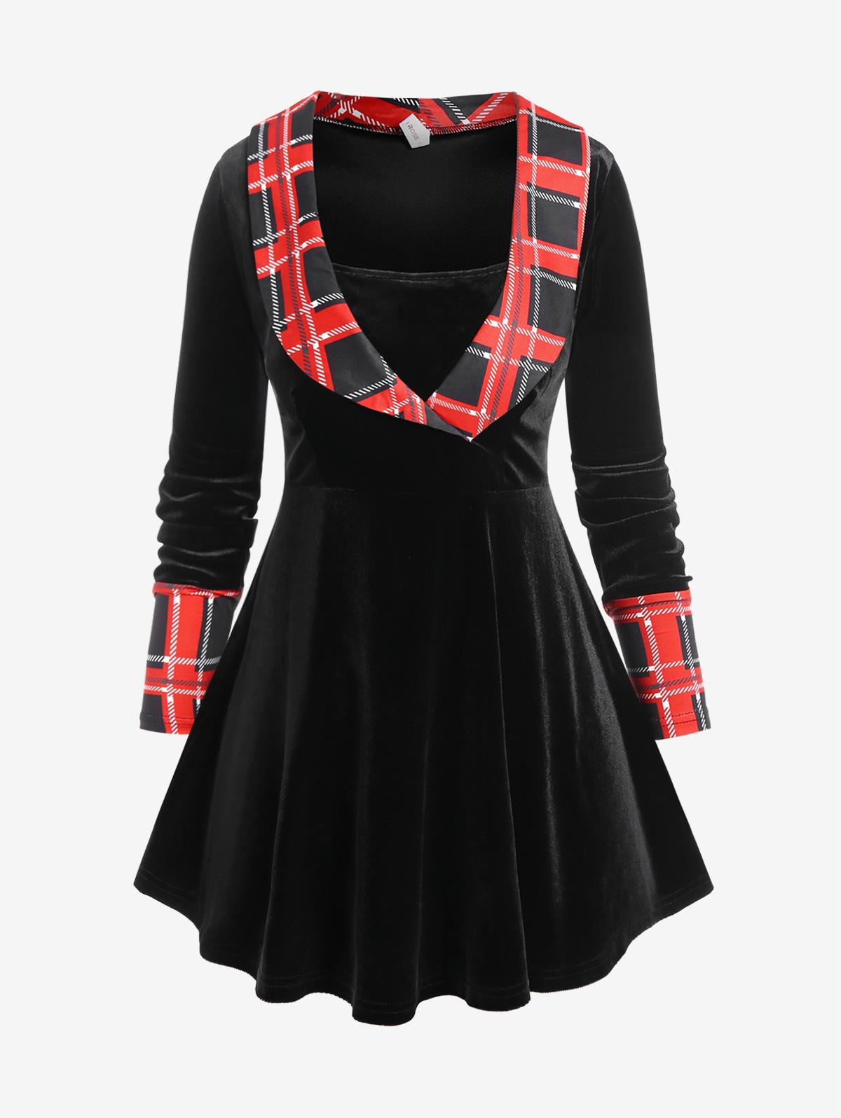 Футболка Rosegal Plus Size Velvet Plaid L чёрный