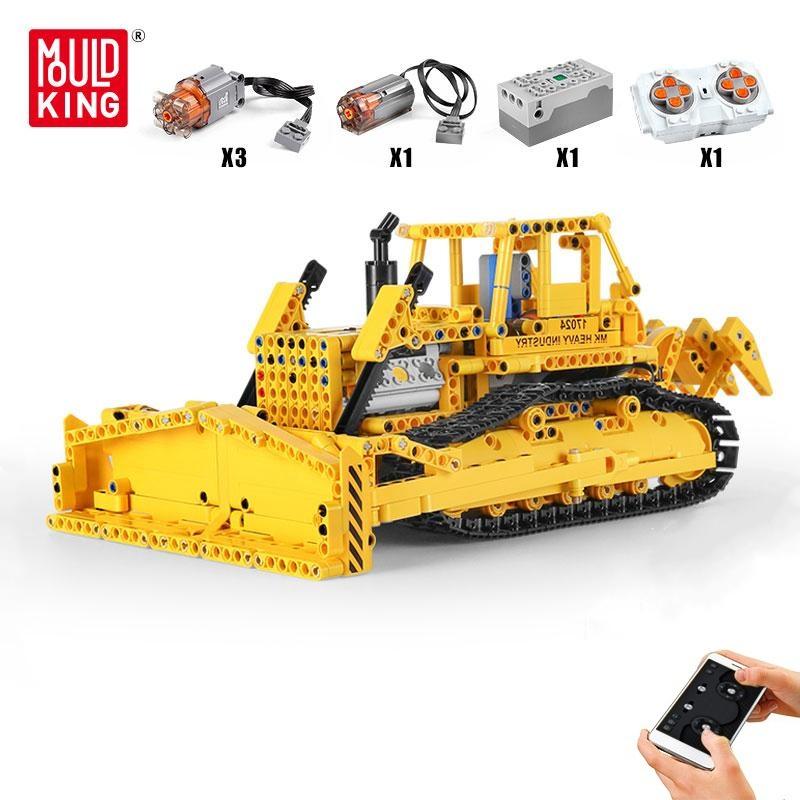   Joom MOLD KING Технический автомобиль APP Бульдозер RC Caterpillar D8K Набор грузовиков Строительные блоки Кирпич Детская игрушка Рождественский подарок жёлтый