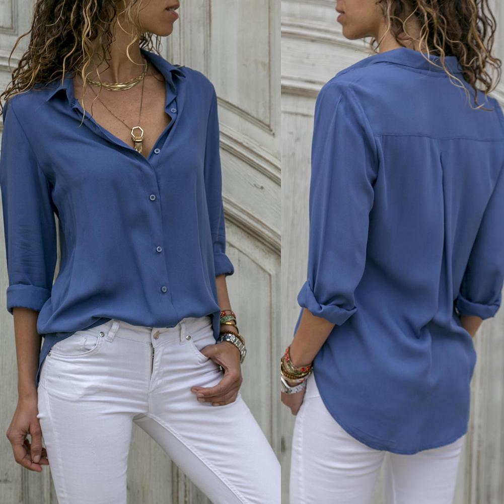 CHOSUR Store Down Collar Chiffon Loose Lady Осенняя рубашка с пуговицами вниз XXL чёрный