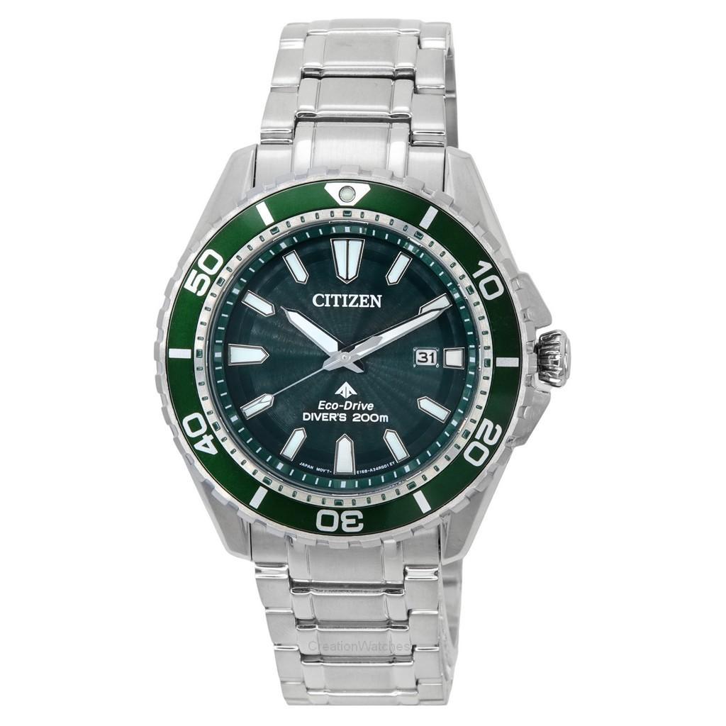 Мужские часы Citizen Promaster Marine с зеленым циферблатом Eco-Drive Divers BN0199-53X 200M зелёный