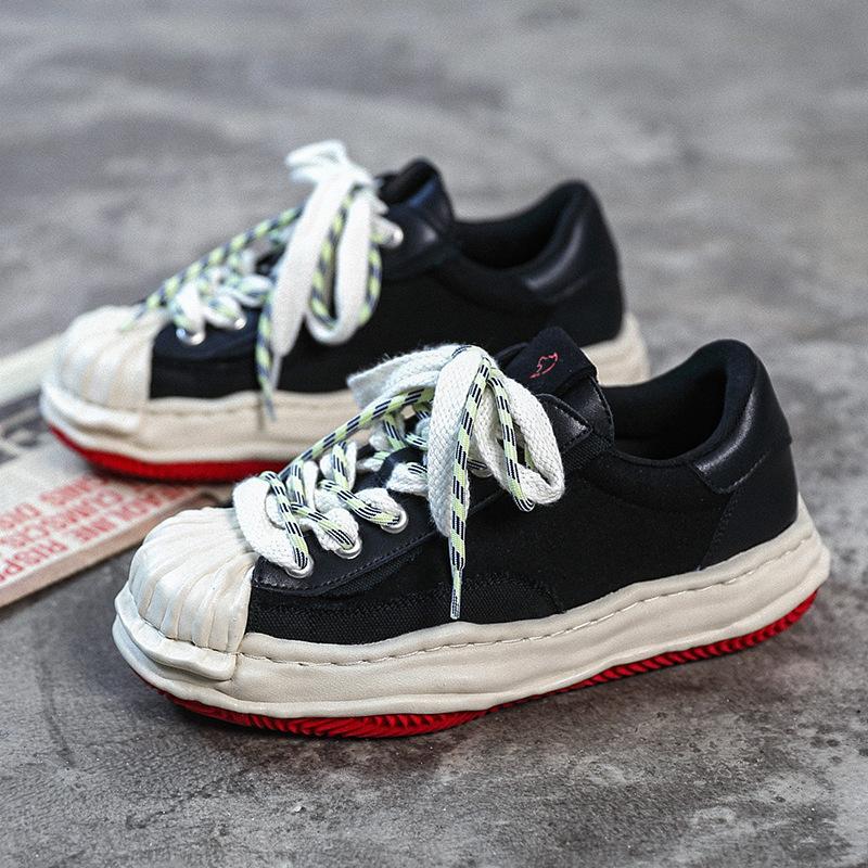 Новые мужские туфли Niche Trend Shell Toe Кожаные растворимые туфли на шнуровке на платформе Повседневные кроссовки для мужчин 35 чёрный