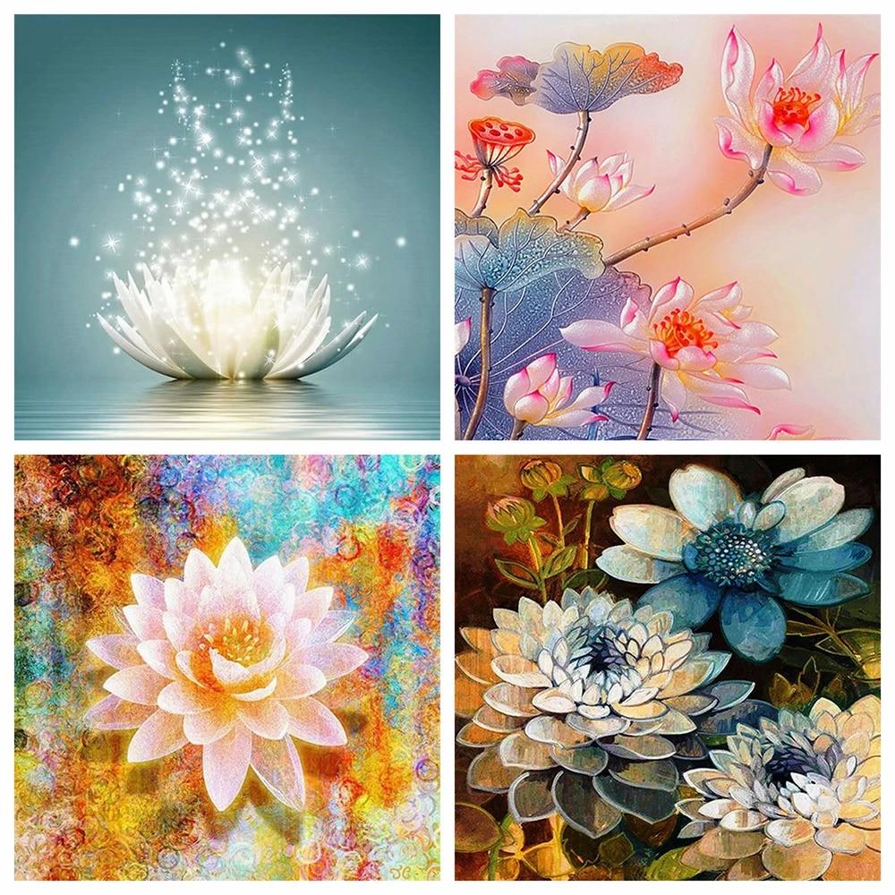 50X50CM 5d алмазная живопись Цветочная мозаика Стразы фотографии DIY Алмазная вышивка крестиком Лотос ремесленная настенная живопись Full Round 50x50CM красный