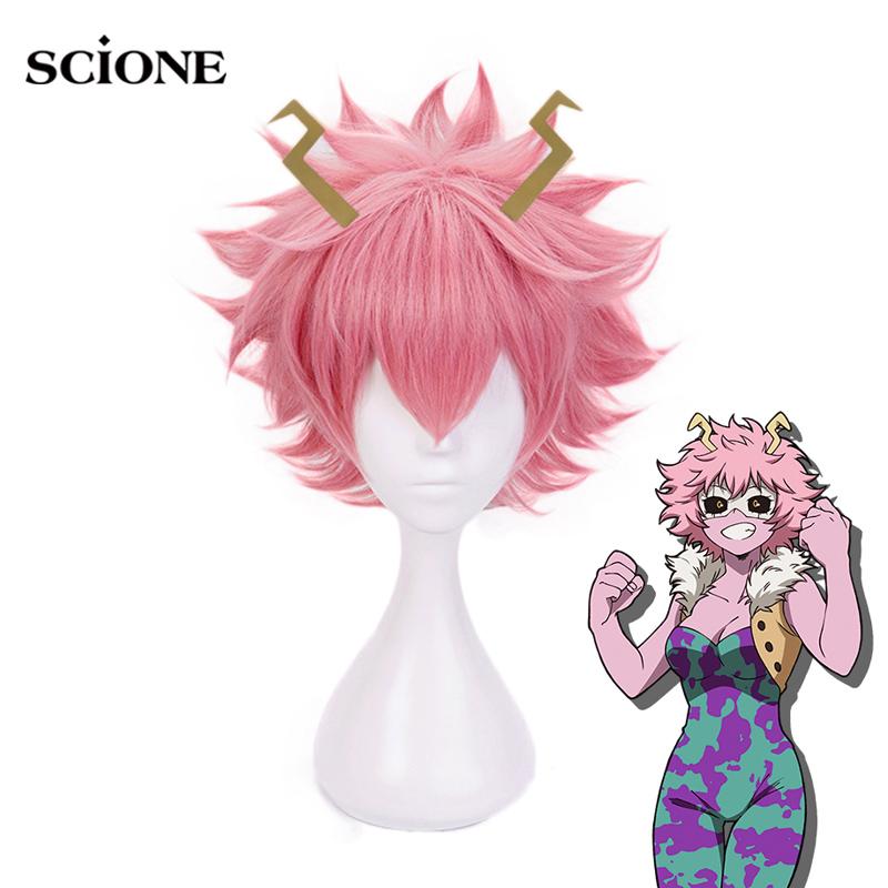 Цветные парики  Joom 2 шт. парик + головной убор My Hero Academia Mina Ashido Розовый парик с головным убором Косплей Костюм Boku no Hero Academia термостойкие парики из синтетических волос Wig&Headwear розовый
