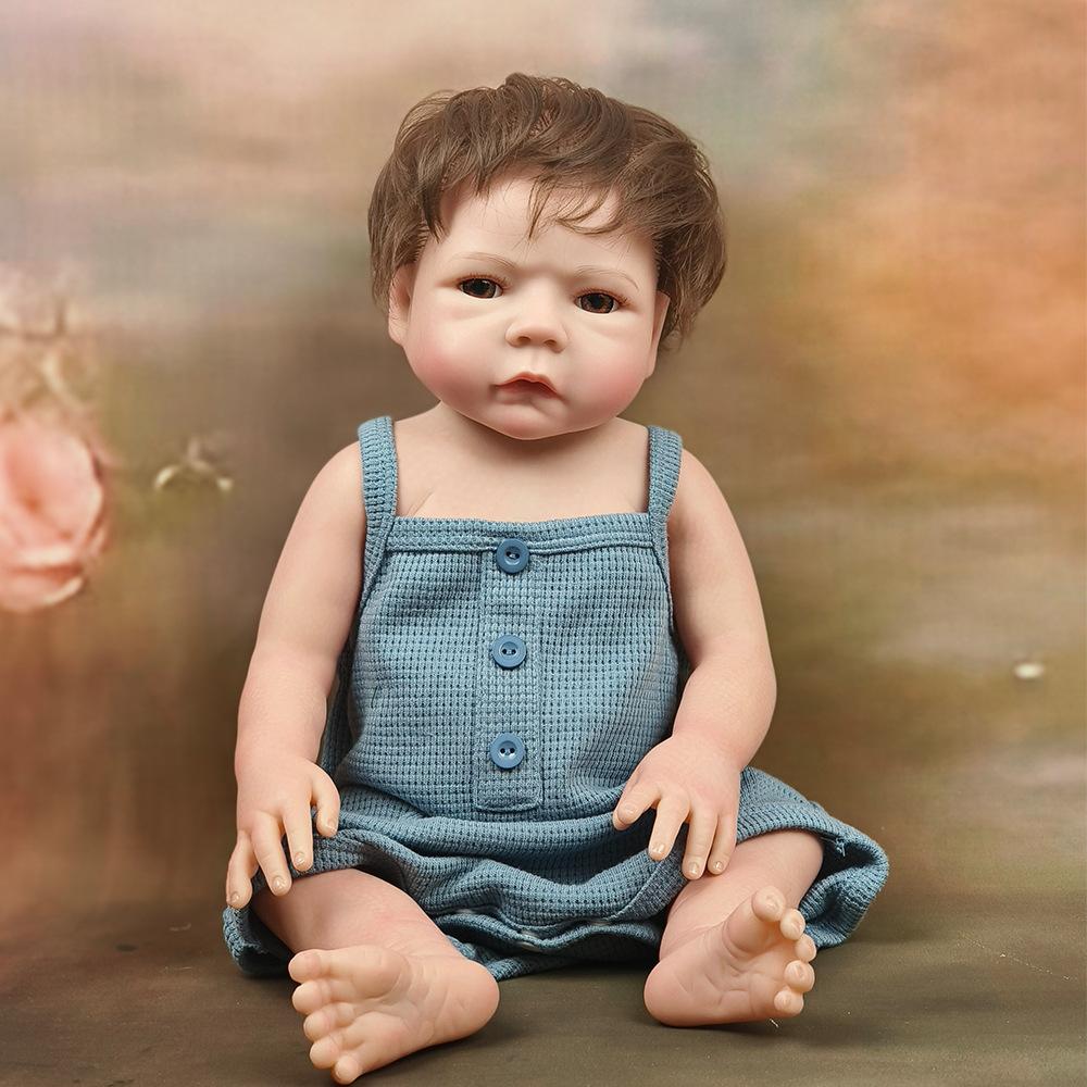 Силиконовая кукла Reborn для всего тела 49 см, такая настоящая, выглядящая хмурой, кукла для новорожденного, ручная работа, куклы для маленьких мальчиков с корнями для детей, подарок на день рождения, Рождественский подарок full silicone girl