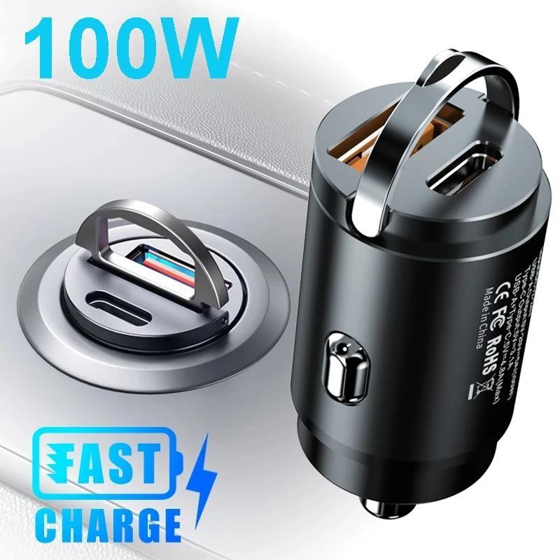 Автомобильное зарядное устройство Mini 100 Вт USB PD Автомобильное зарядное устройство Быстрая зарядка Автомобильное зарядное устройство для телефона чёрный