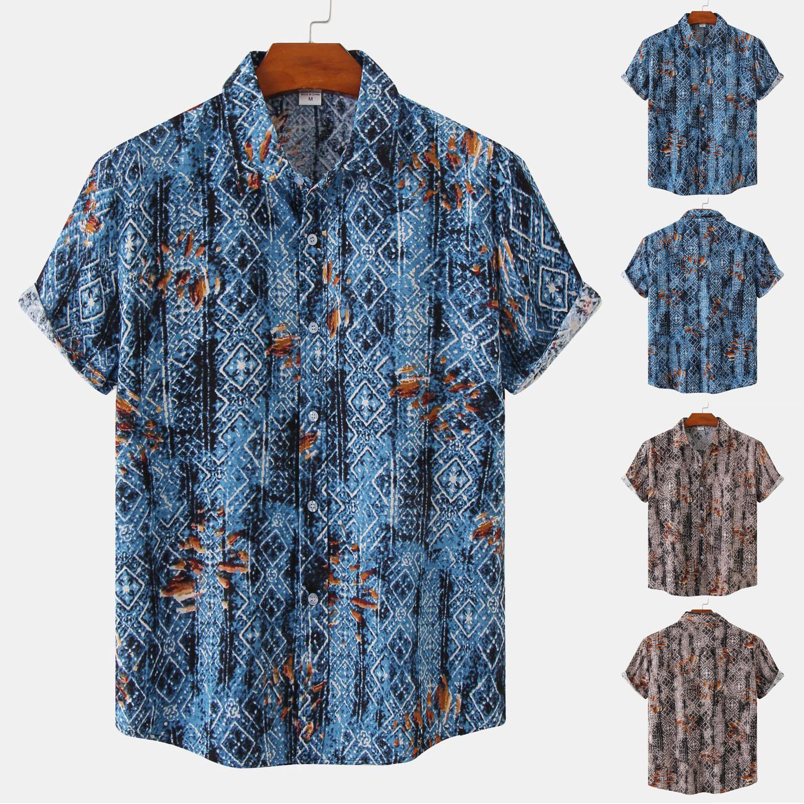 Мужская рубашка Hawaiian Vacation с коротким рукавом, свободная, повседневная, из хлопка и льна с принтом M