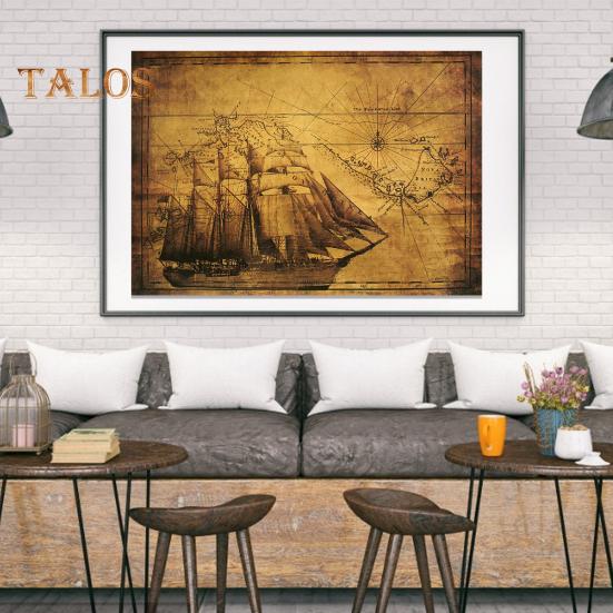 Плакат TDStore, древний парусный корабль, морская линия, узор, крафт-бумага, домашний декор, настенная наклейка для бара жёлтый