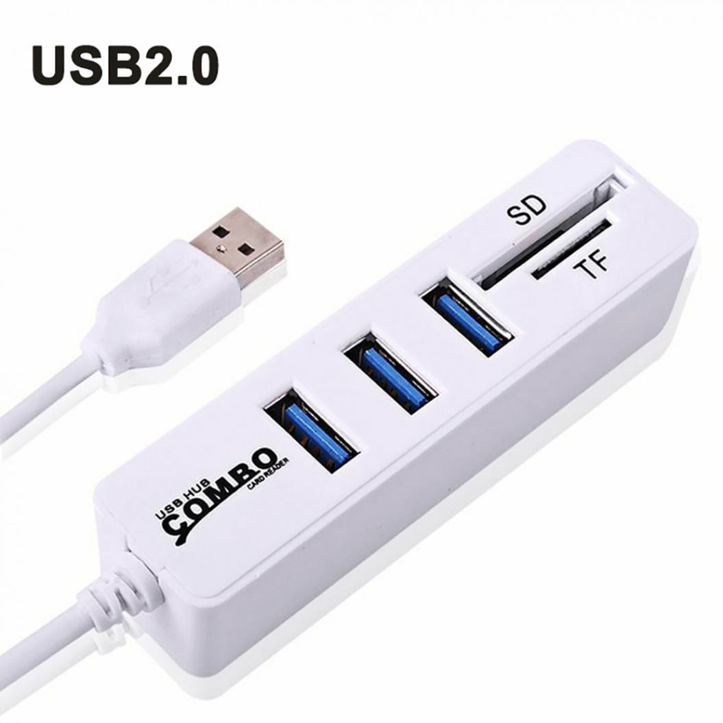 3-портовый USB 2.0 SD/TF адаптер-концентратор для чтения карт памяти, комбинированный разветвитель для компьютера, ноутбука белый
