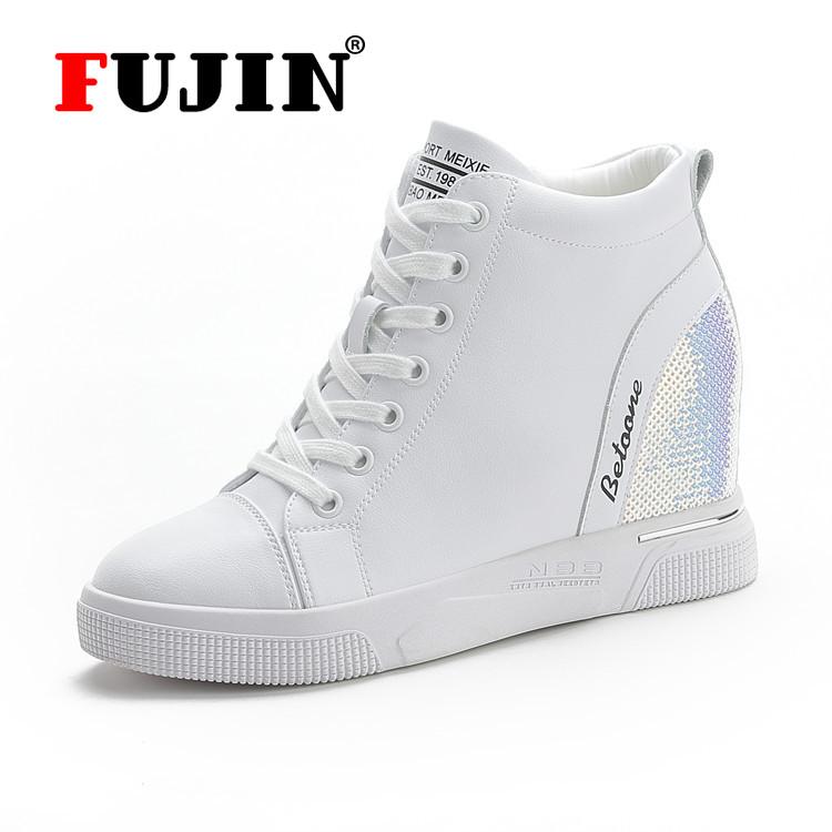 Женская обувь Fujin, белые кожаные кроссовки на платформе, женские и мужские повседневные белые туфли на плоской подошве, замшевые спортивные кроссовки 34 белый