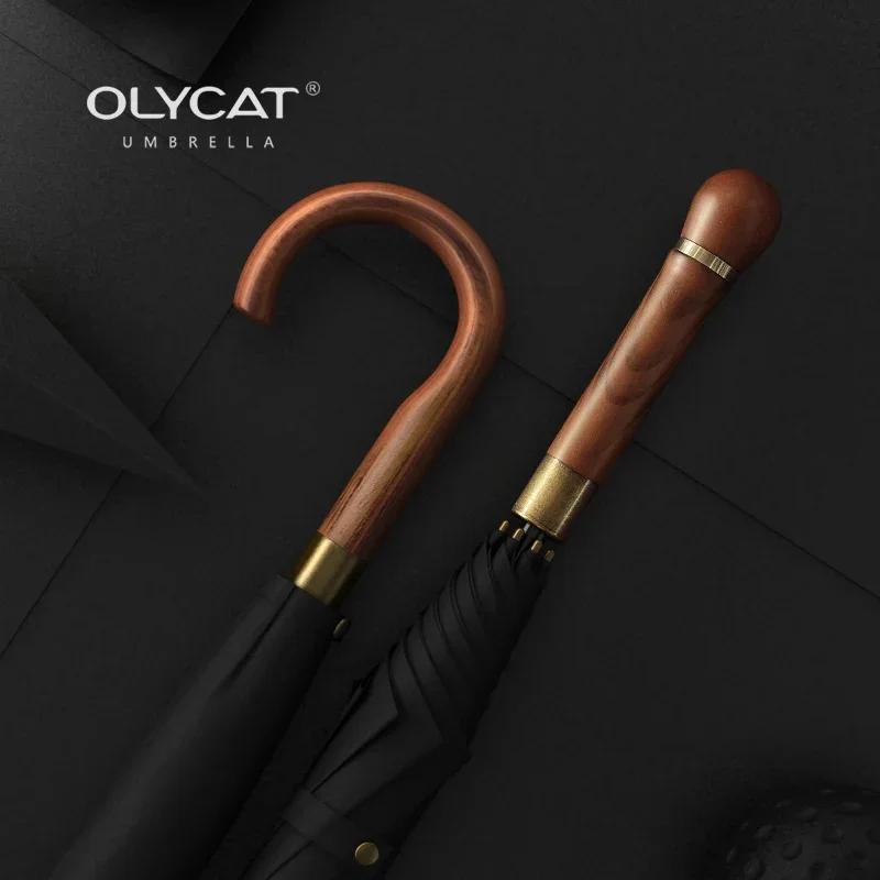 OLYCAT новый деревянный длинный зонт для мужчин, деловой винтажный большой зонт для гольфа, ветрозащитный простой уличный дорожный зонт для женщин и дождя