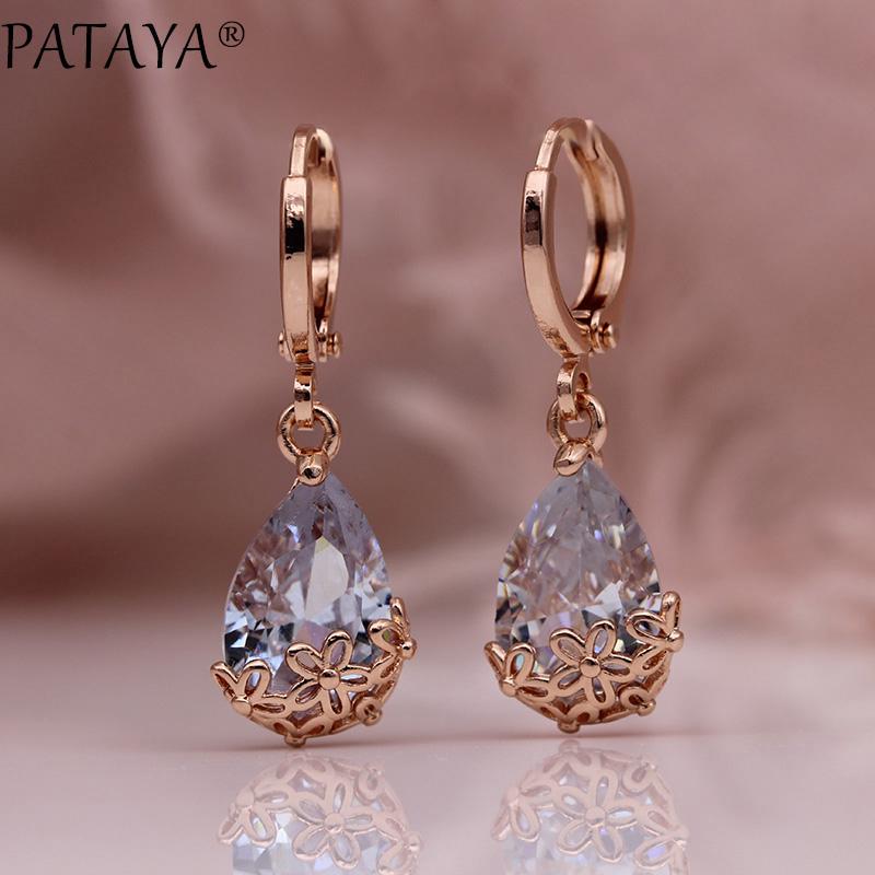 PATAYA длинные серьги с каплями белой воды цвета розового золота женские итальянские кружевные серьги ручной работы в упаковке