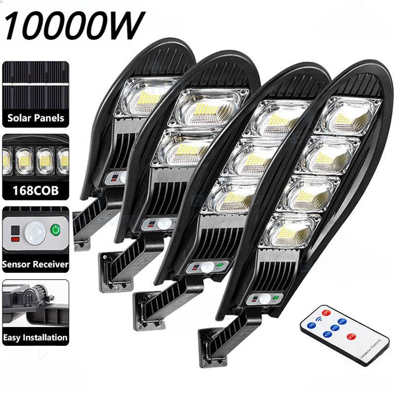 10000W 168LED Модернизированный солнечный уличный фонарь Наружный водонепроницаемый светодиодный садовый настенный солнечный светильник с регулируемым углом Встроенная батарея 10000 мАч Солнечная настенная лампа A-3000W