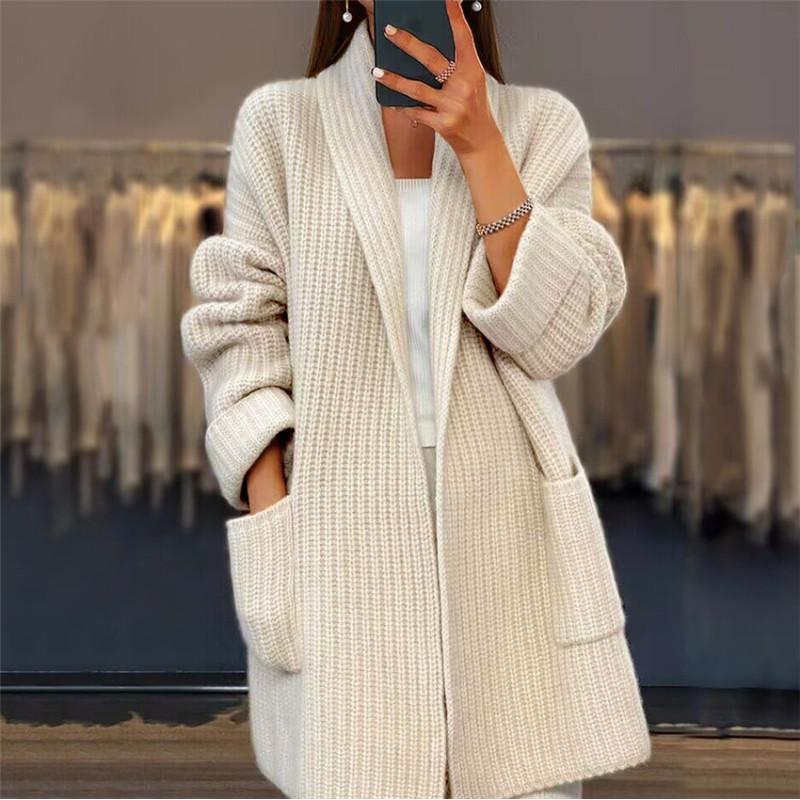 Tooxika новый женский утолщенный однотонный трикотажный кардиган с V-образным вырезом и свободными карманами свитер куртка L верблюжий коричневого
