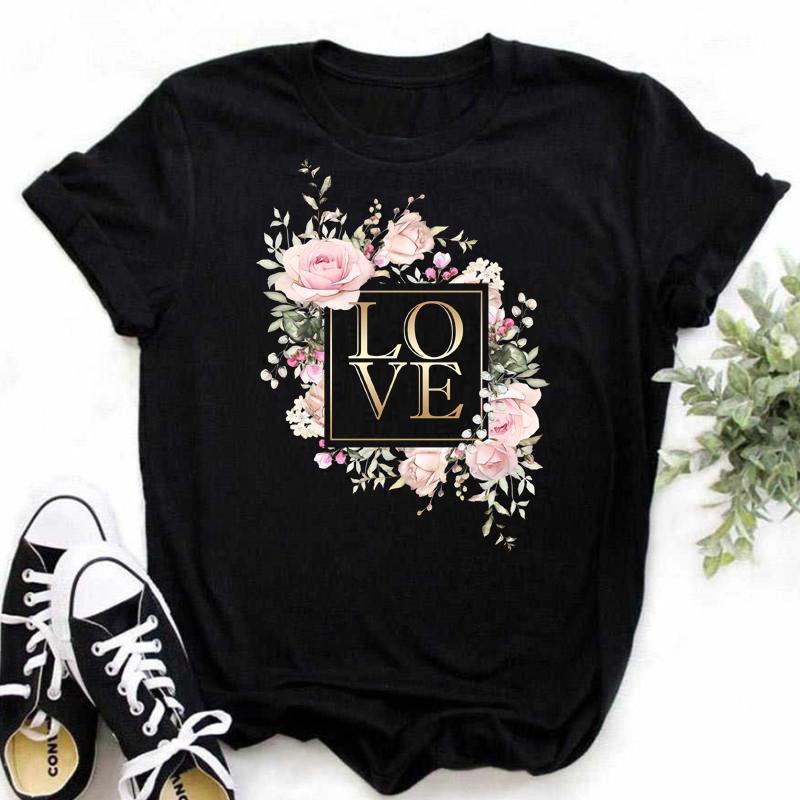 Женская футболка с 3D-принтом Floral Love, женская модная одежда 90-х годов, женская футболка с короткими рукавами и рисунком, футболка ко Дню святого Валентина XS