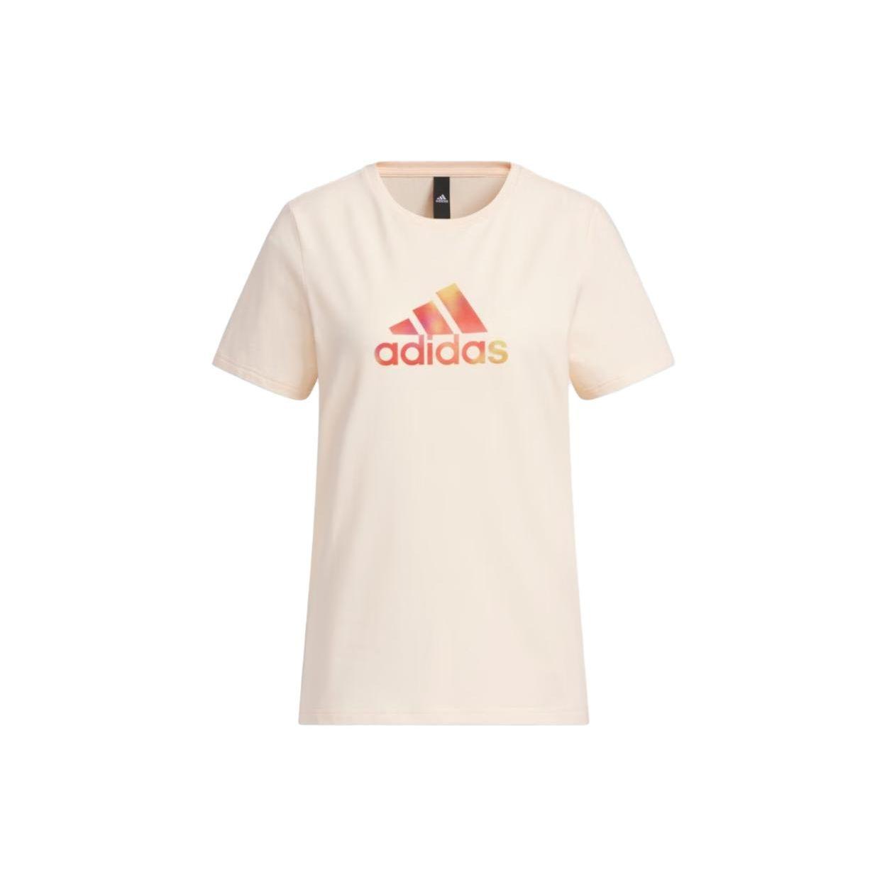 Adidas с логотипом и круглым вырезом, свободная футболка с короткими рукавами, женские топы, светло-розовый HY2888 S
