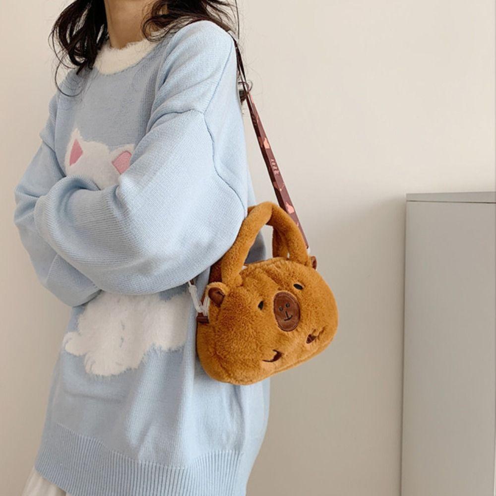 Плюшевый рюкзак Kawaii Capybara для женщин, универсальный забавный мультяшный рюкзак через плечо Capibala, большая вместительная сумка-тоут