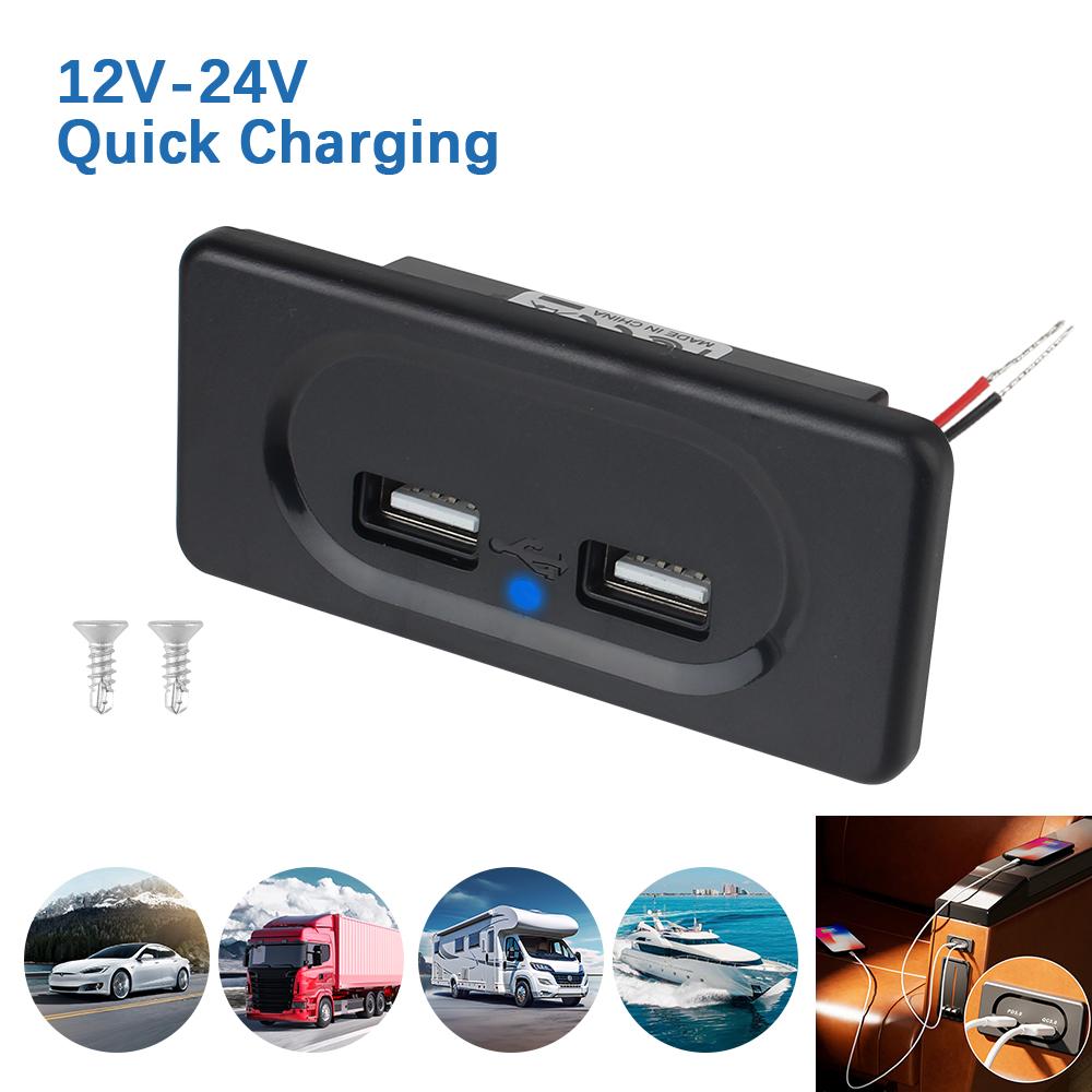  USB-разъем для зарядного устройства, двойной USB-разъем для зарядного устройства для кемпера, каравана, лодки, автобуса, грузовика, PD3.0, адаптер порта Type-C, светодиодная панель для быстрой зарядки, настенное крепление 12/24 В USB and Type-C