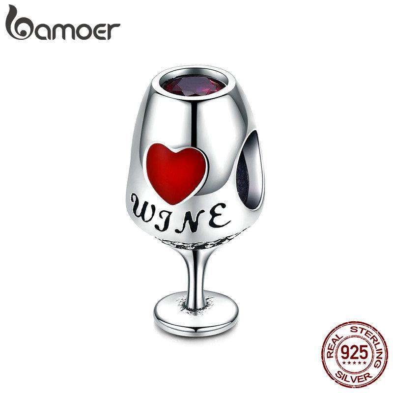 BAMOER модные новые 925 пробы из серебра 925 пробы, чашка для вина, сердце, подвесные бусины, подходят для браслетов и ожерелья SCC788
