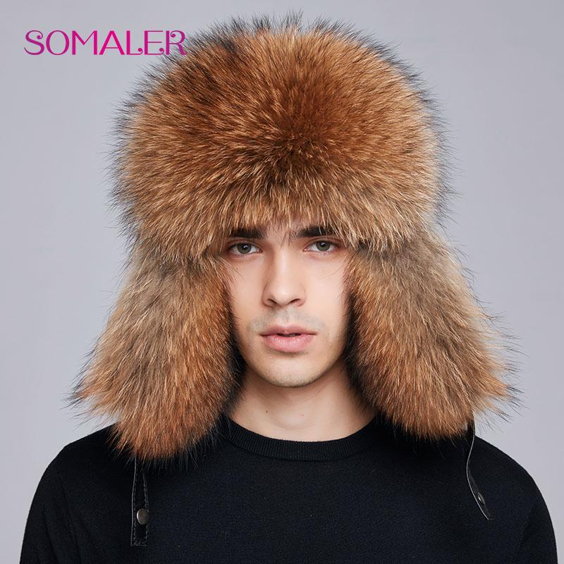 Головные уборы  Joom SOMALER зимняя шапка для мужчин, шапки из натурального меха лисы/енота, русская ушанка, наушники, высокое качество, шапка-бомбер S