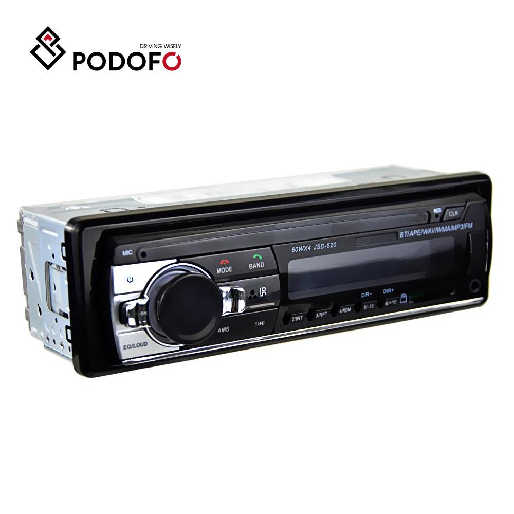  Автомобильный стерео радио Podofo, FM-приемник с дополнительным входом, SD USB JSD-520, 12 В, встроенный в приборную панель, 1 din, автомобильный MP3-мультимедийный плеер чёрный