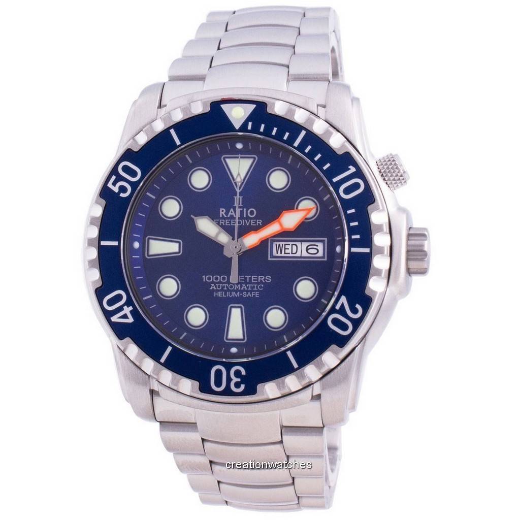 Мужские часы Ratio FreeDiver Helium-Safe 1000M с сапфировым стеклом 1068HA96-34VA-BLU синий
