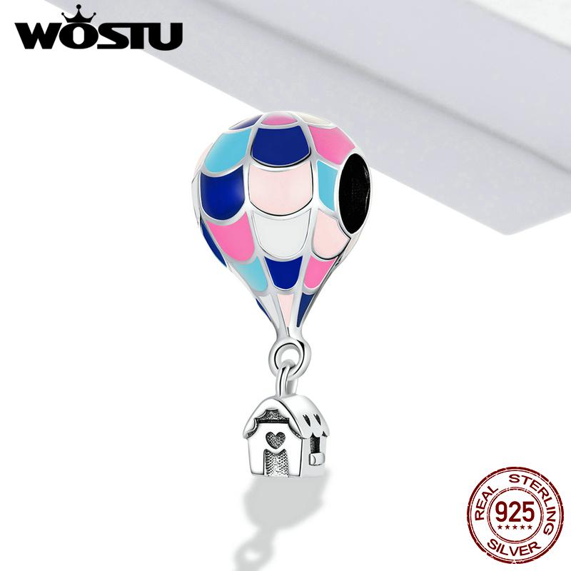 WOSTU Стерлингового Серебра 925 Vinatge Воздушный Шар Хижина Шарм Подвеска Из Бисера Подходит Оригинальный Браслет Ожерелье Для Женщин Ювелирные Изделия 925 silver