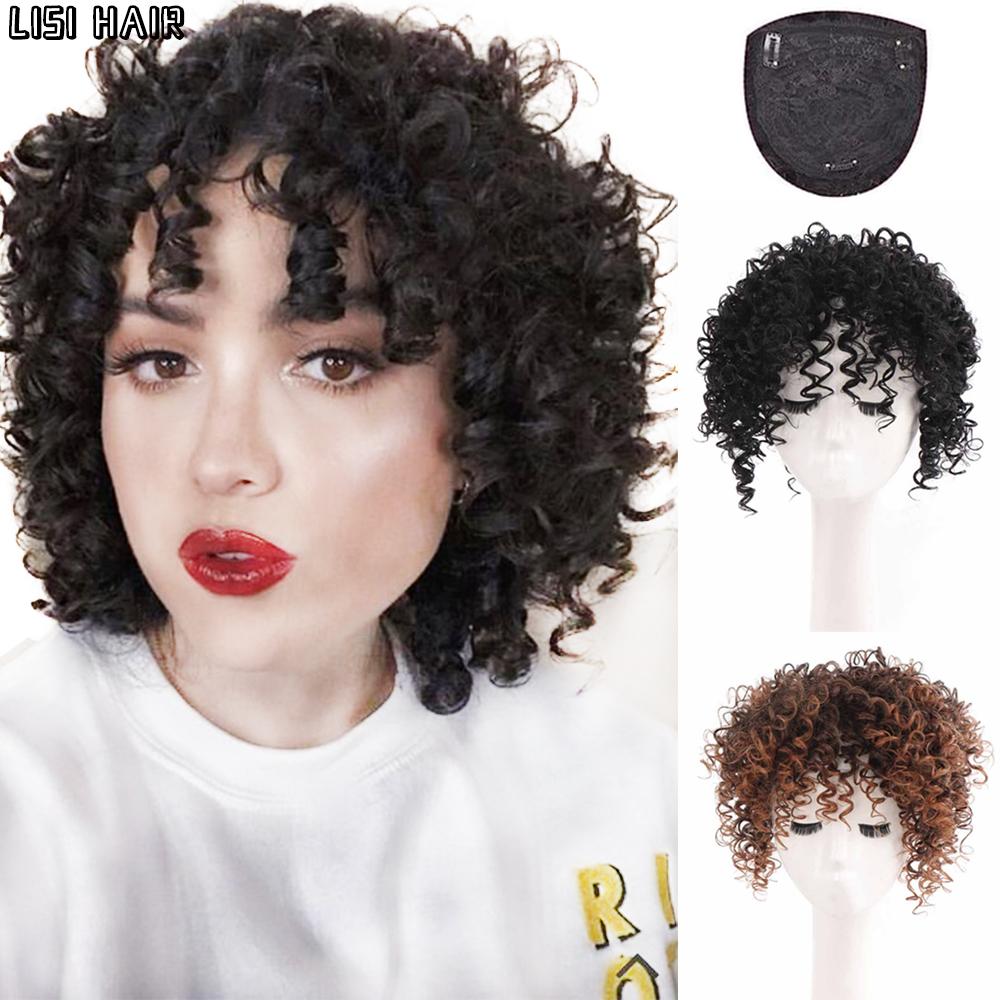 Синтетические короткие вьющиеся парики LISI HAIR с челкой для женщин и натуральные черные вьющиеся парики 20cm
