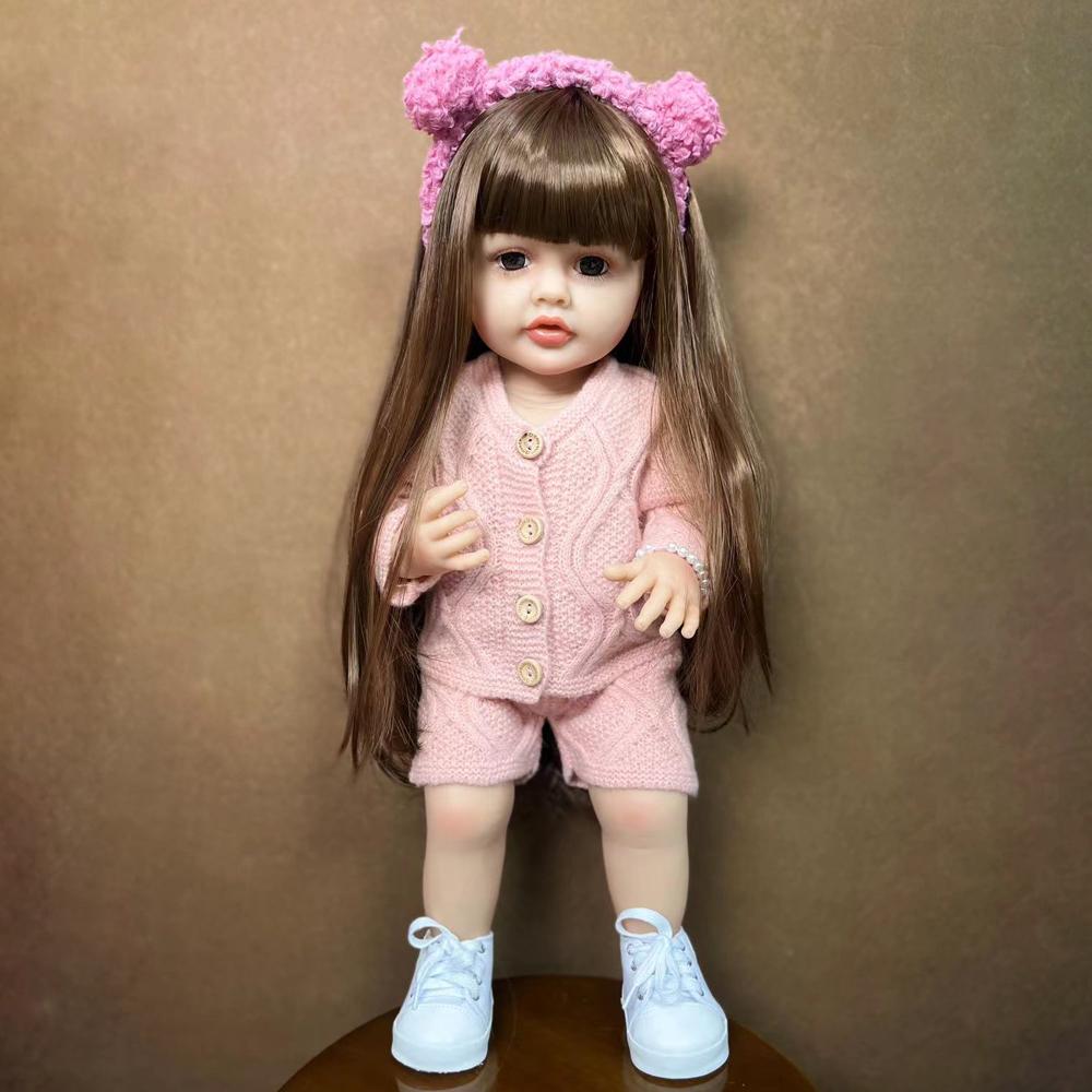 Новое поступление Bebe Reborn, 22 дюйма, 55 см, полностью силиконовое виниловое тело, детские куклы Reborn для девочек, дети, игрушка в подарок на день рождения 22 inch about 55 cm коричневый