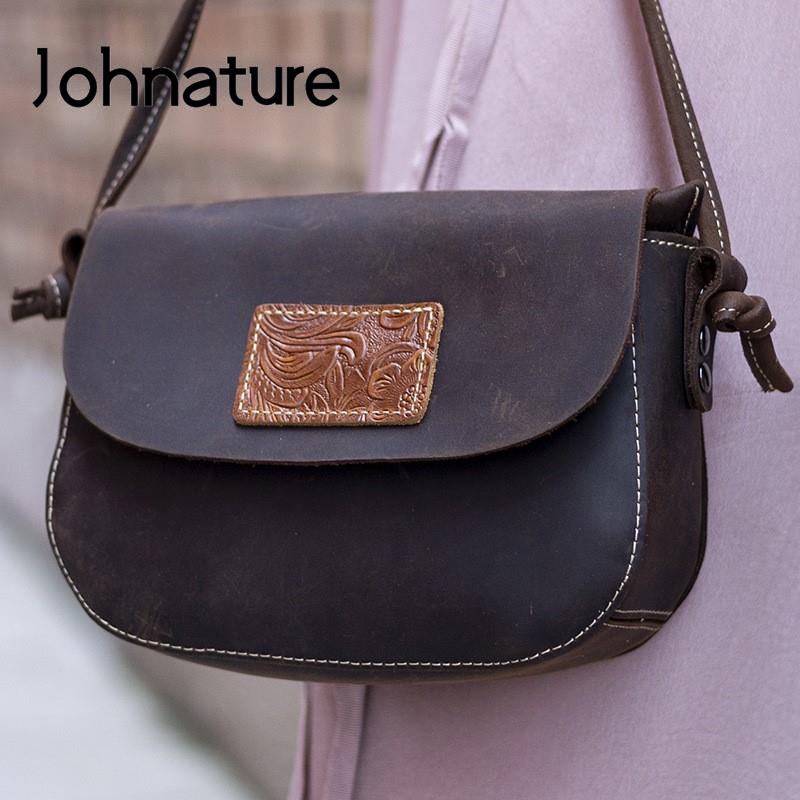 Женская сумка Johnature из натуральной кожи в стиле ретро, ​​универсальная однотонная натуральная яловая кожа, простые сумки на плечо и через плечо синий
