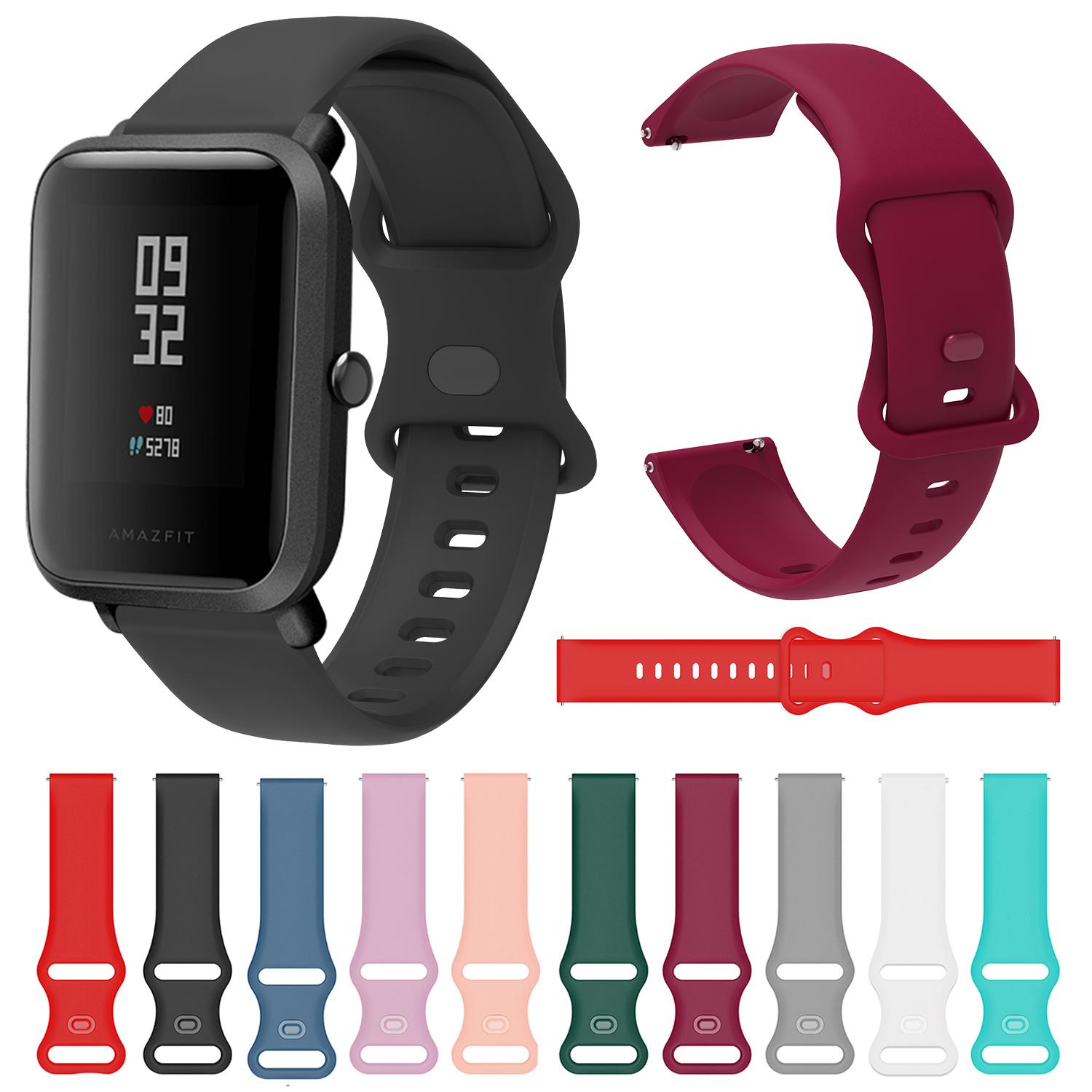 Силиконовый ремешок 20 мм для Xiaomi Huami Amazfit Bip Lite/Bip U/S, сменный ремешок для часов Huami Amazfit GTS 2 2e/GTS 2 Mini/Pop Pro, умный ремешок для часов чёрный
