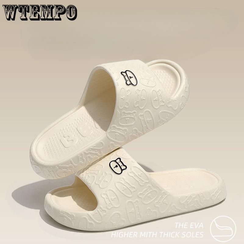 WTEMPO ЭВА тапочки женские летние домашние нескользящие тапочки для ванной комнаты бесшумные толстая подошва на плоской подошве милые мультяшные удобные тапочки на мягкой подошве 36-37 бежевый