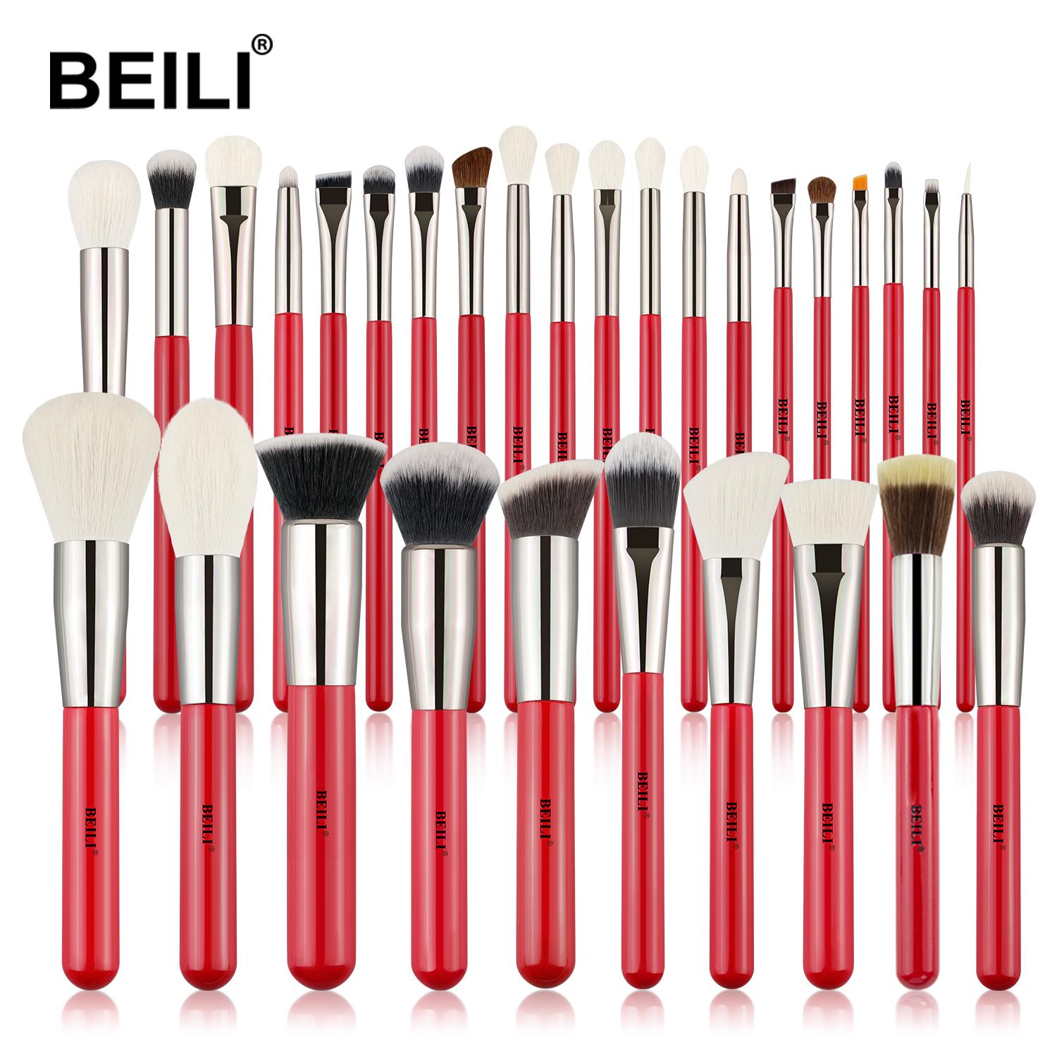 Beili 30 шт. красный набор кистей для макияжа, косметическая косметика, консилер, набор кистей для праймера для бровей и глаз красный/серебряный