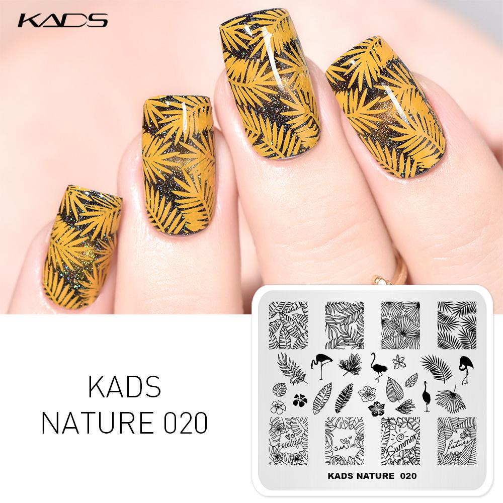 KADS NATURE 20, фламинго, цветок, штамп для дизайна ногтей, штамповочные пластины для изображения, шаблон «сделай сам», штамповка для дизайна ногтей, печать