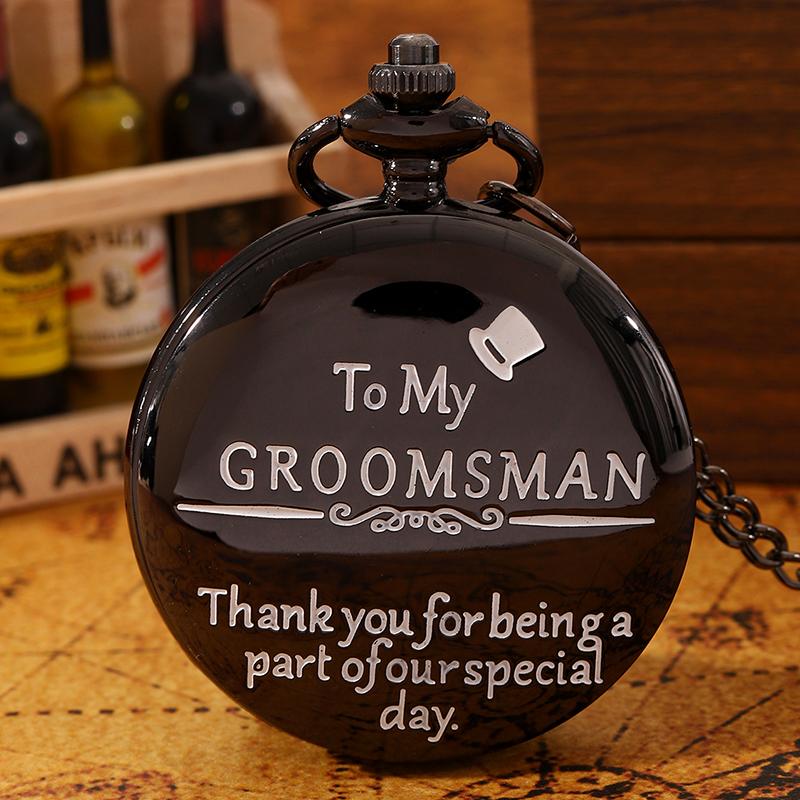 Мужские черные карманные часы в стиле ретро, ​​ожерелье с надписью «To My Groomsman», подвеска, кварцевые карманные часы, идеальный выбор для подарков лучшему мужчине
