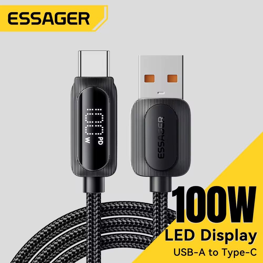 Essager 7A USB Type C кабель 100 Вт быстрая зарядка USB кабель для Xiaomi Huawei Mate 60 Samsung Vivo Honor Realme Oneplus Data Wire 1m чёрный