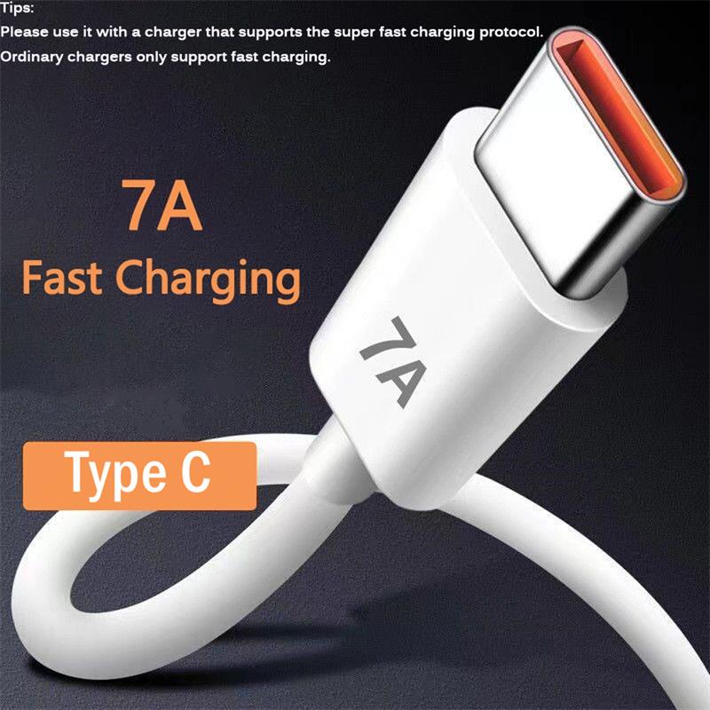 7A USB Type C Кабель для сверхбыстрой зарядки для Huawei P40 P30 Mate 40 USB-кабель для быстрой зарядки данных для Xiaomi Mi 12 Pro Oneplus Realme 0.25M белый