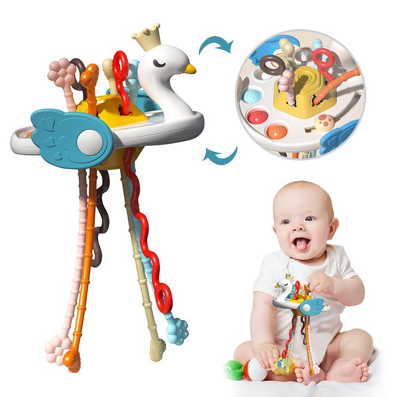 Детские игрушки Монтессори для развития детей 1, 2, 3 лет, силиконовые игрушки для прорезывания зубов, сенсорные игрушки на веревочке для детей, подарок 6, 12 месяцев