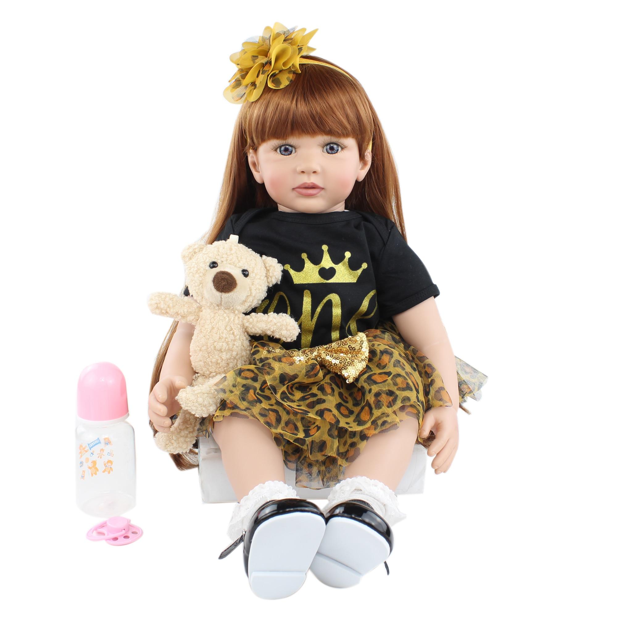 BZDOLL 60 см силиконовая кукла реборн игрушка для девочки 24 дюйма виниловая принцесса для малышей с тканевым телом Alive Bebe Dress Up Kid подарок на день рождения Blue eyes, 60cm doll синий