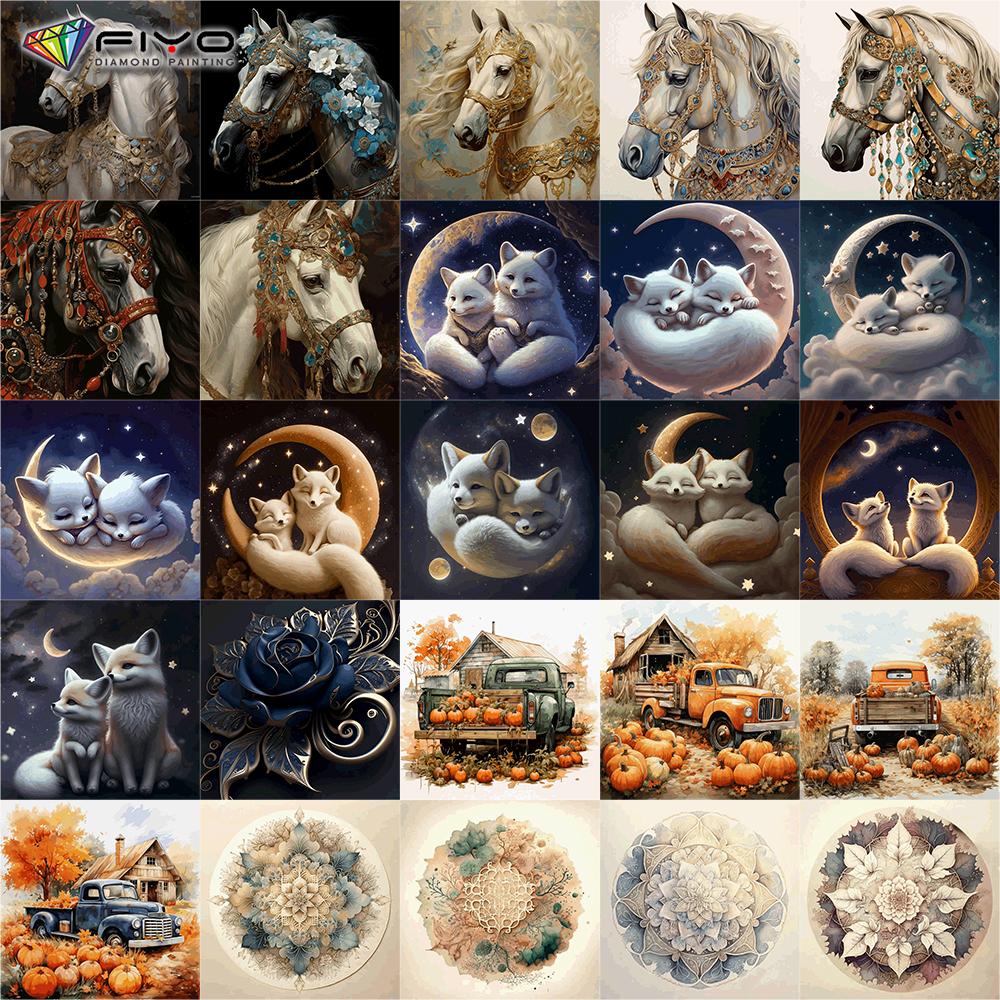 Алмазная картина, полная дрель, цветок, лошадь, животное, круглая алмазная живопись, ручная работа, луна, лиса, сделай сам, алмазная мозаика, украшение дома Full Round 30X32.5CM