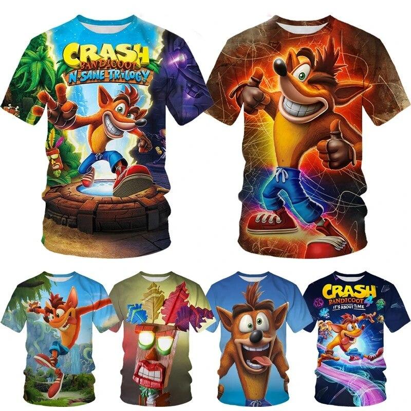 Детская летняя модная повседневная игровая футболка Crash Bandicoot с 3D принтом, топ с рисунком, детская футболка с круглым вырезом и короткими рукавами XL