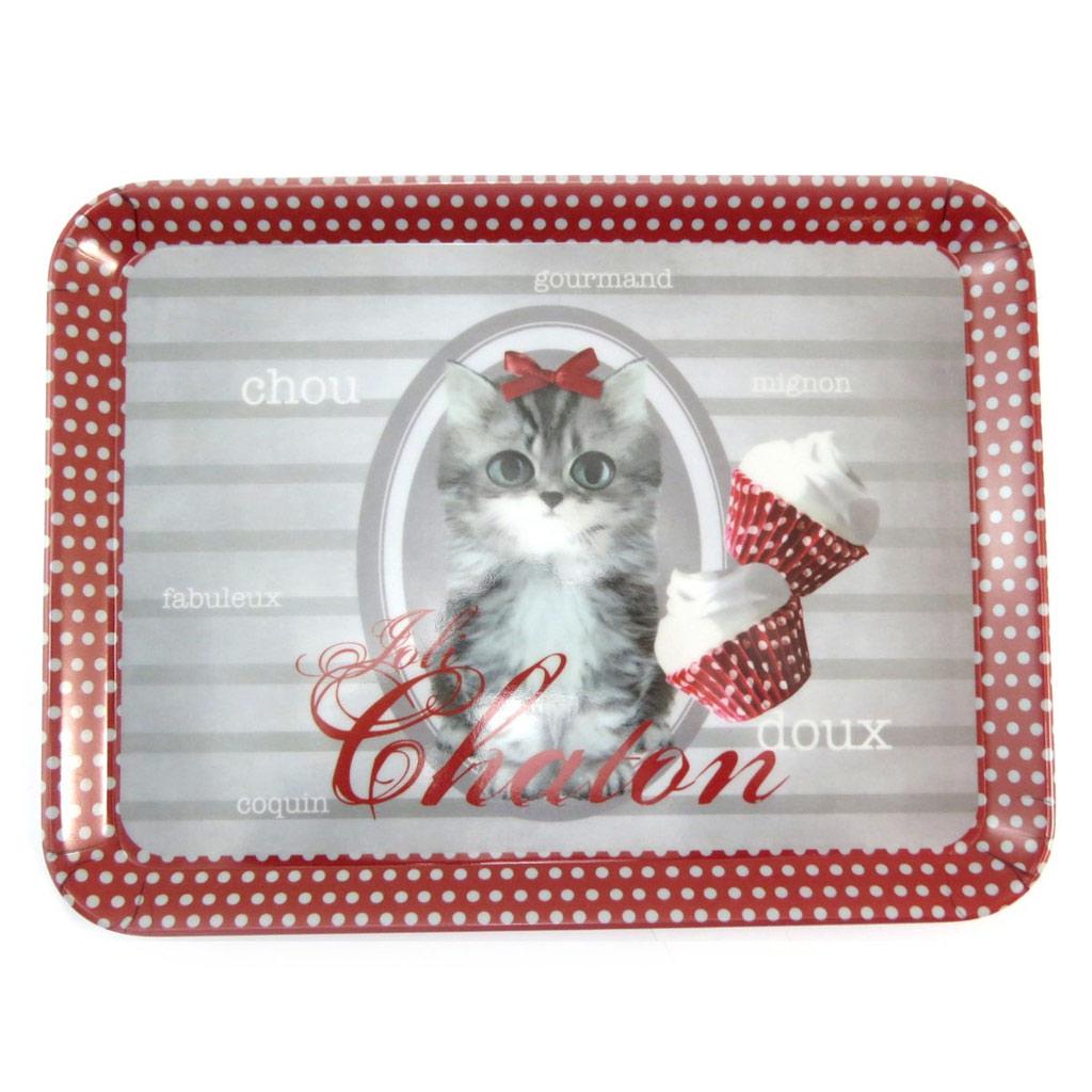 Les Trésors De Lily [N7879] - Поднос маленький  Joli Chaton  серо-красный - 24x18 см серый