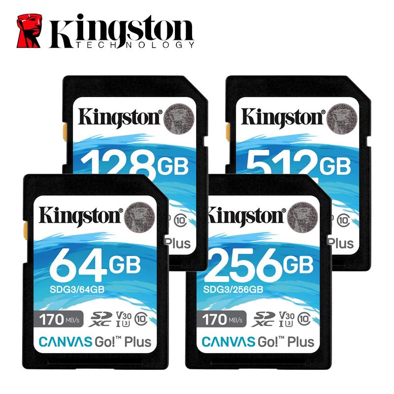 Карты памяти Высокоскоростная карта памяти Kingston 170 МБ/с, 64 ГБ, 128 ГБ/256 ГБ/512 ГБ SDXC Canvas Go Plus UHS-I, C10, U3, V30, 4K для зеркальных фотоаппаратов SDG3/64 ГБ/128 ГБ/256 ГБ/512 ГБ 64GB【U3,V30】