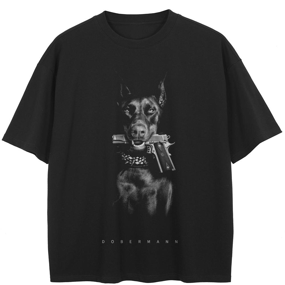 Уличная черная футболка с рисунком Dobermann, хлопковые топы унисекс, футболки, летняя футболка с короткими рукавами M чёрный
