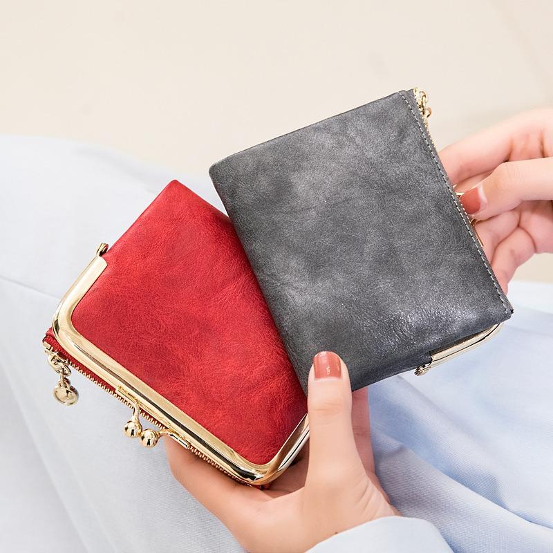 Модный дизайн, женский кошелек, маленький дамский кошелек с RFID, компактный двойной кожаный винтажный кошелек для монет с замком, мини-кошелек в стиле ретро чёрный