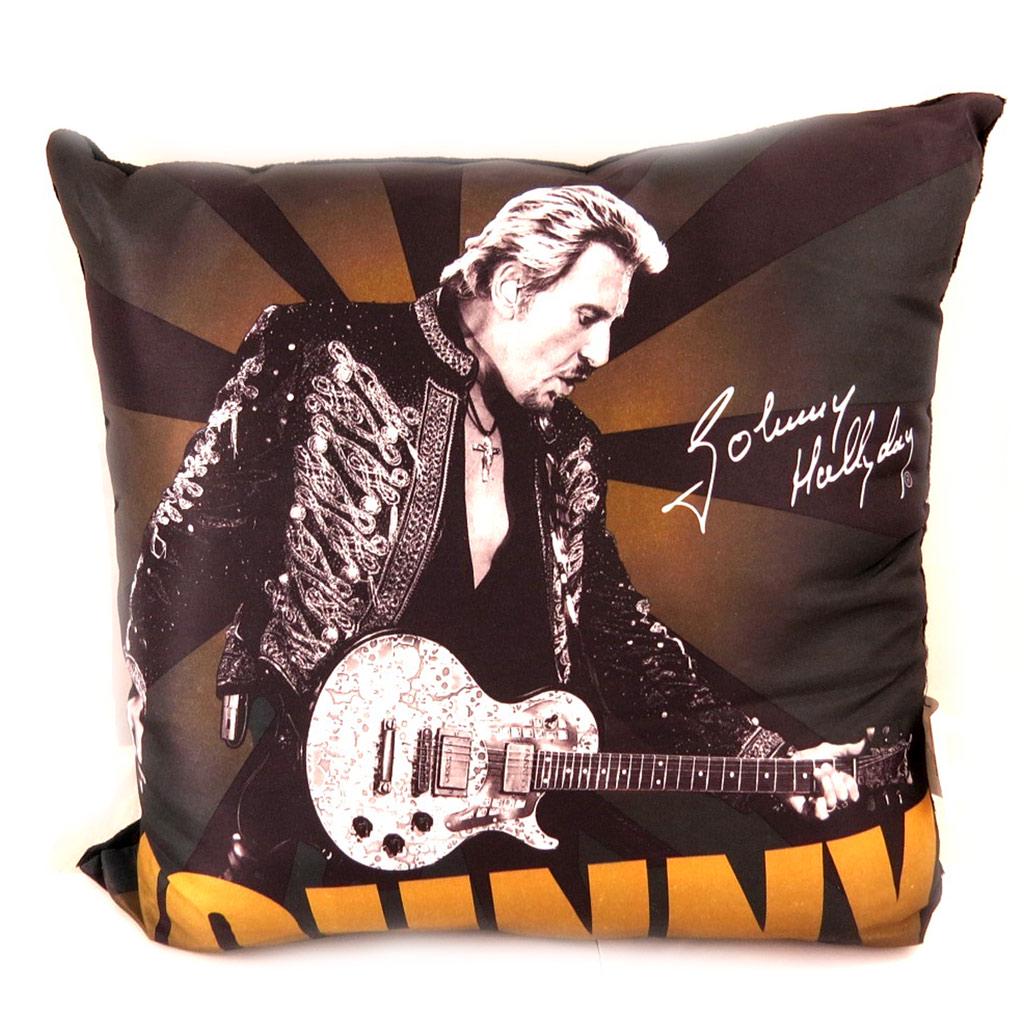 Джонни Холлидей [L6040] - Декоративная подушка  Johnny Hallyday  с гитарой (коричневая) - 32 см. коричневый