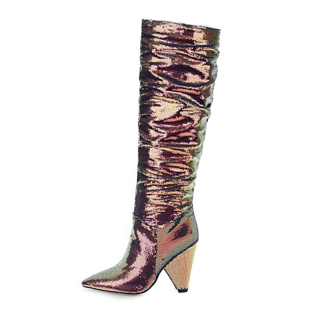 Туфли Krazing Pot Sequined Cloth Осень-зима на очень высоком каблуке Bling European Design Keep Warm Thigh High Boots 34 чёрный