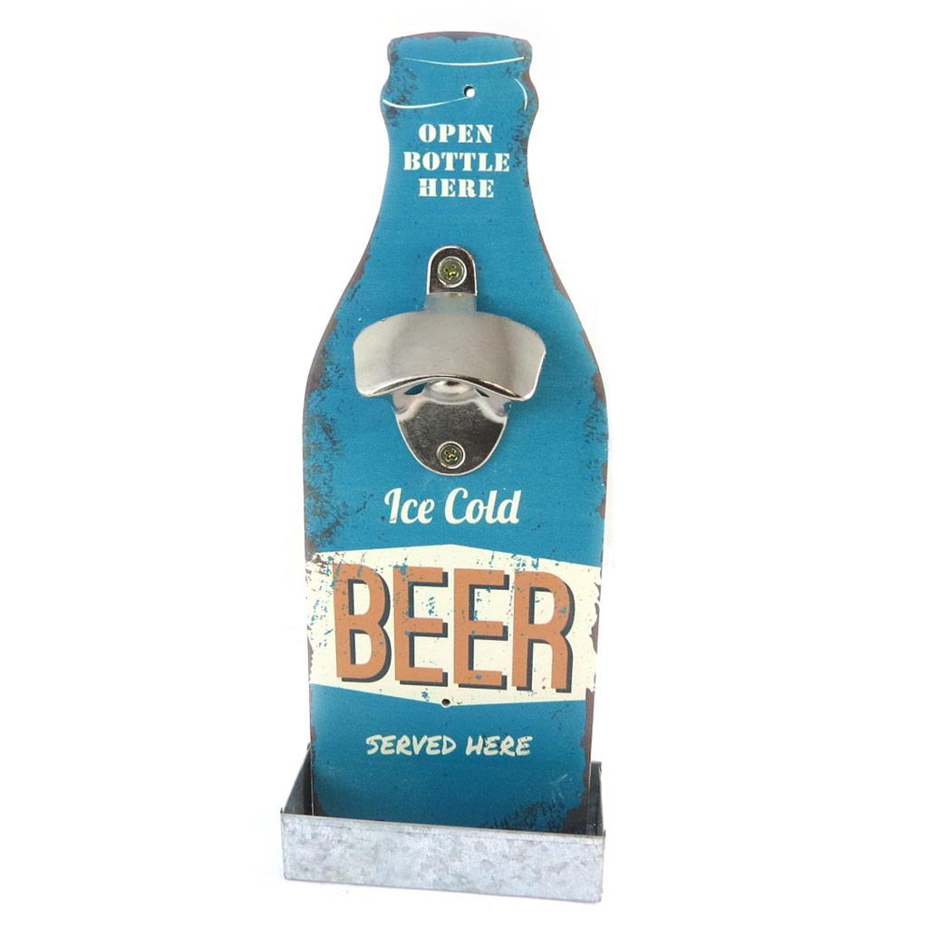 Les Trésors De Lily [P2074] - Деревянная настенная открывалка для бутылок  Beer  синяя (Здесь подается ледяное пиво) - 30x12 см бирюзовый